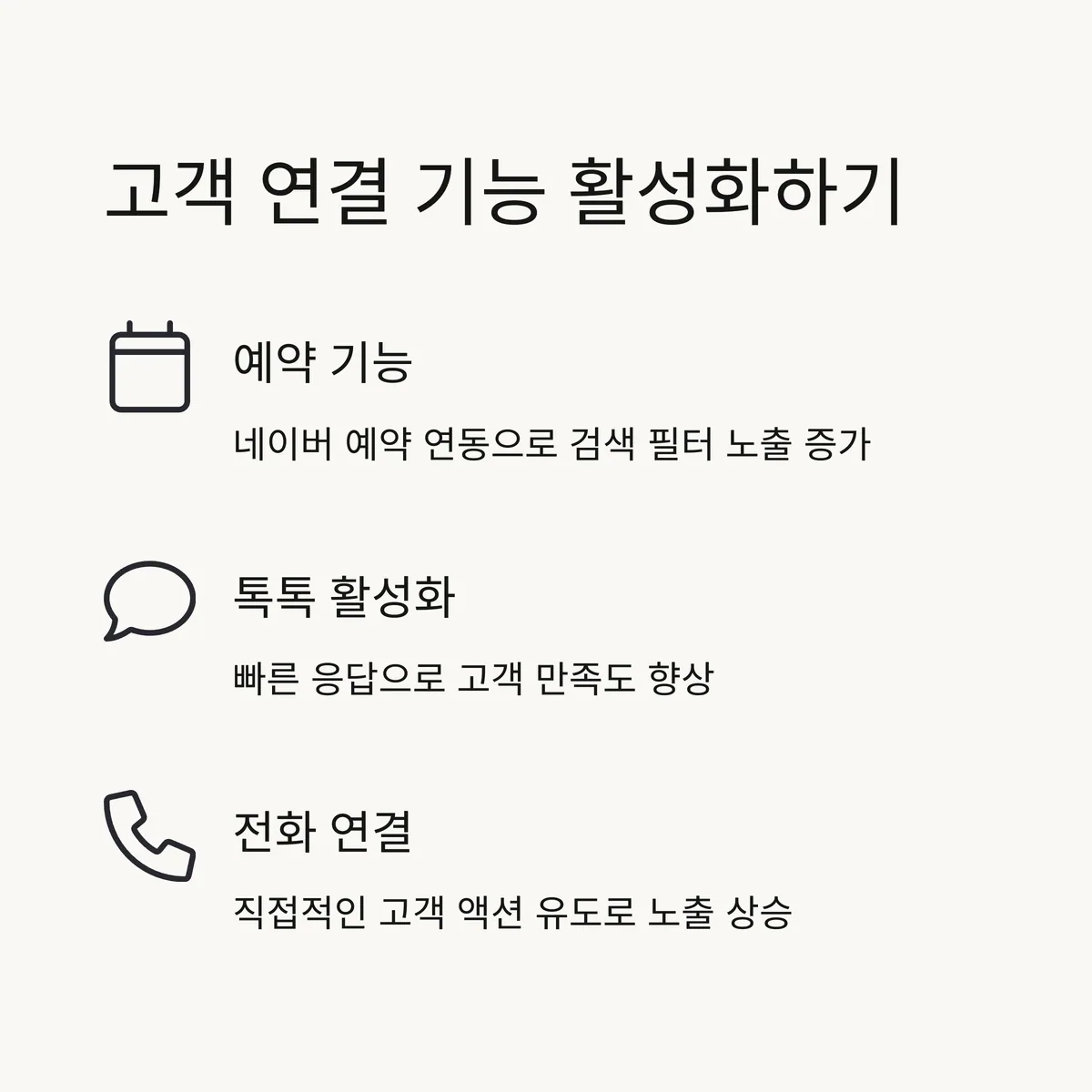 예약, 톡톡, 전화 연결 기능 활성화는 노출에 유리
