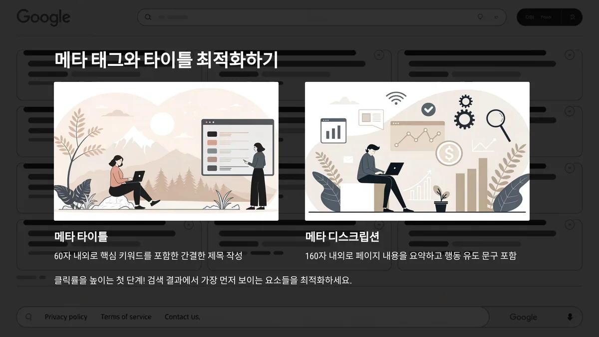 메타 태그와 타이틀 설정 확인이 중요합니다