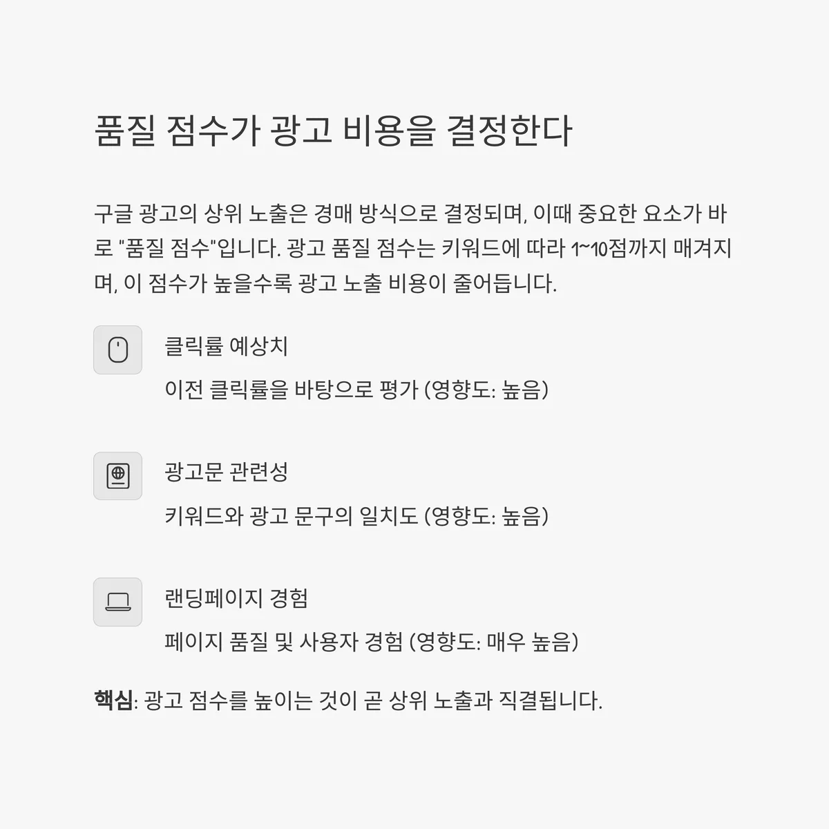 광고 품질 점수의 구조와 영향력